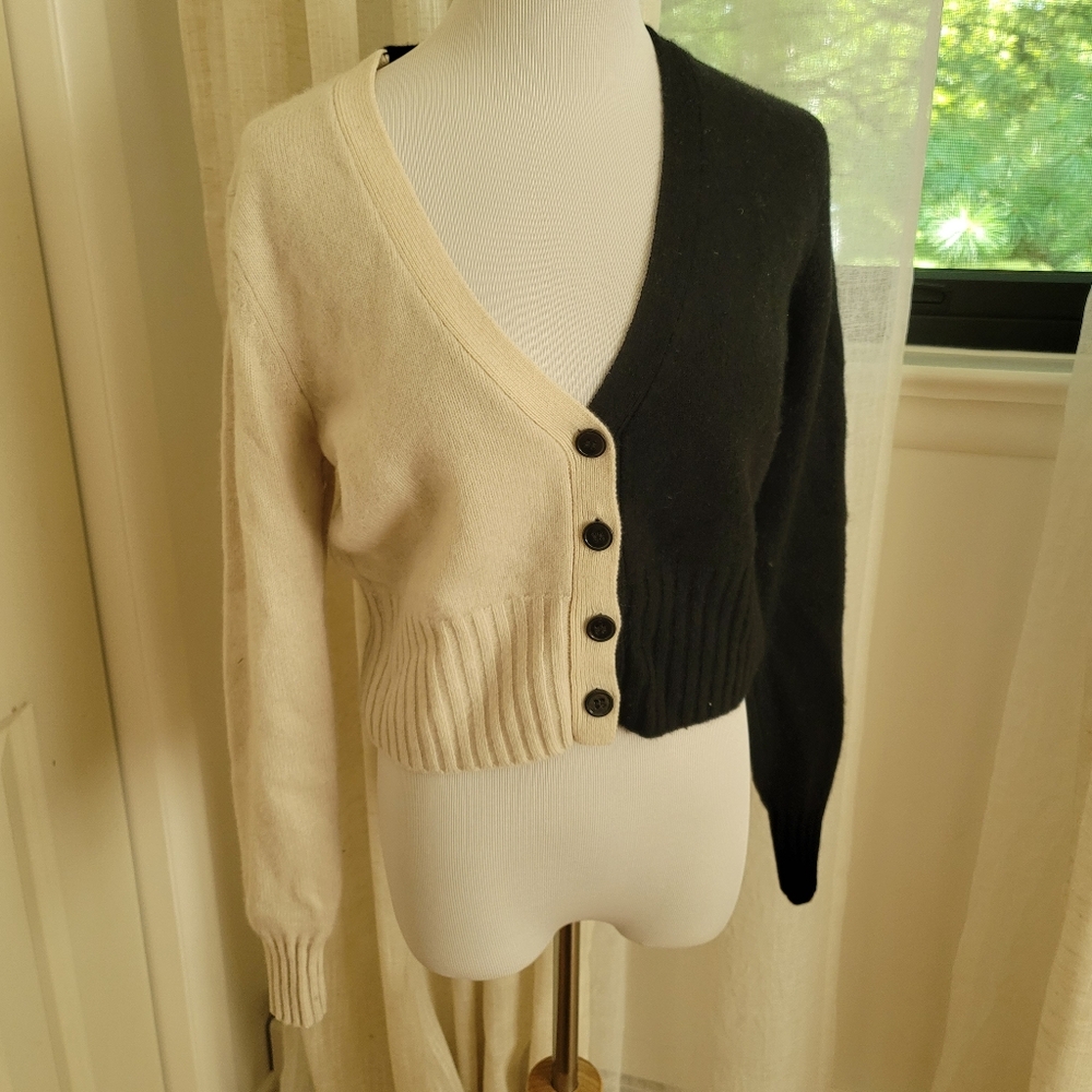 Brodie x Bandier Black White Cashmere V-Neck Cardigan Sweater Size S Pre-owned